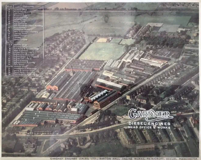 Aerial view of L Gardner & Sons' Barton Hall engine works