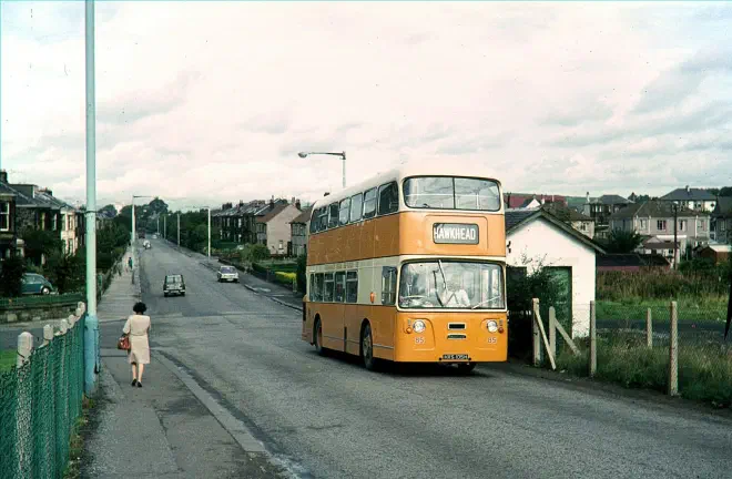 Graham's Bus Services 85 at Hawkhead Station – 1970 geograph.org.uk 6677197