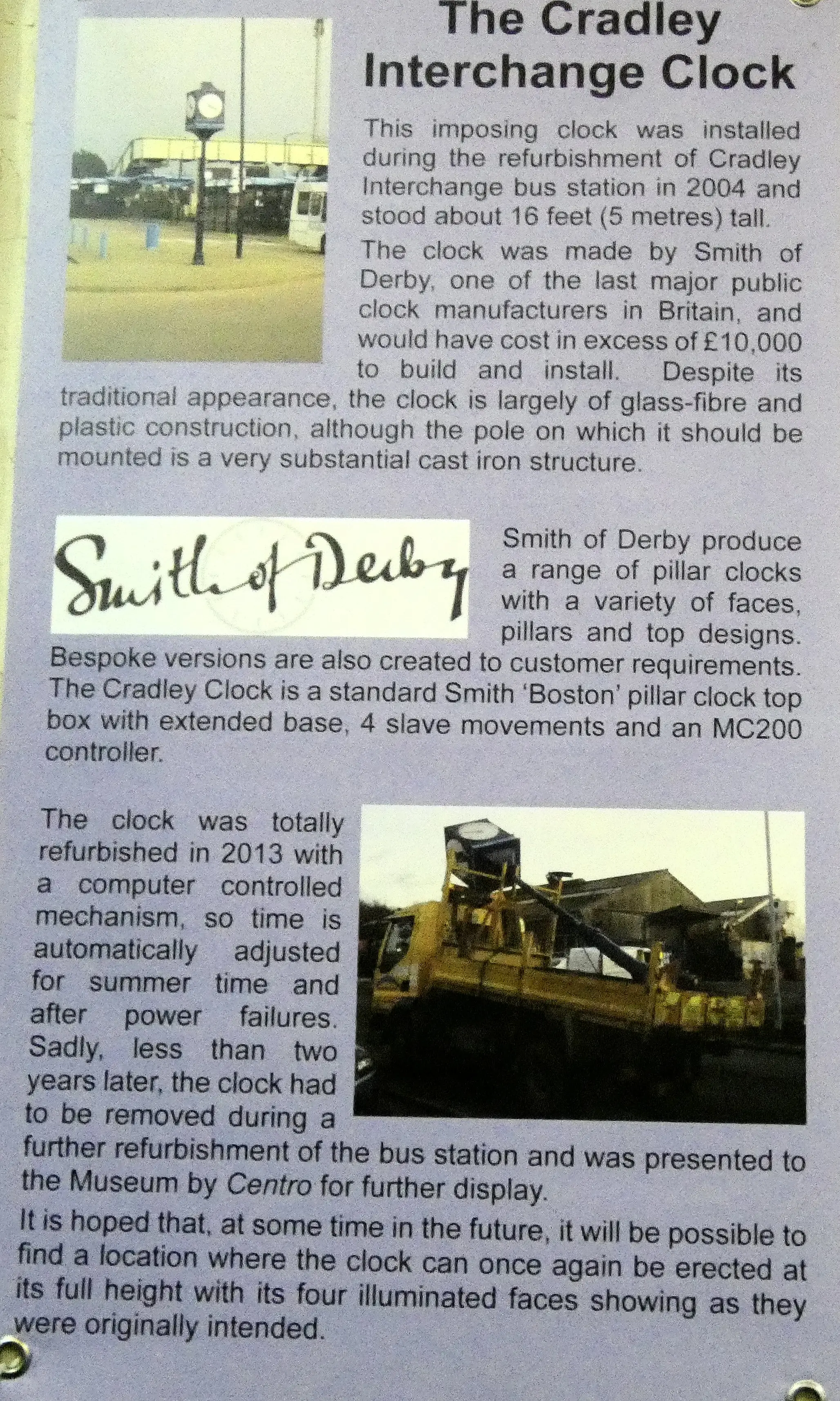 Cradley Interchange Clock information