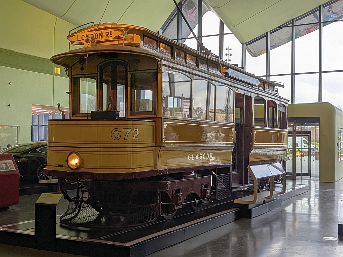 Glasgow Corporation tram 672 at Riverside Museum.
