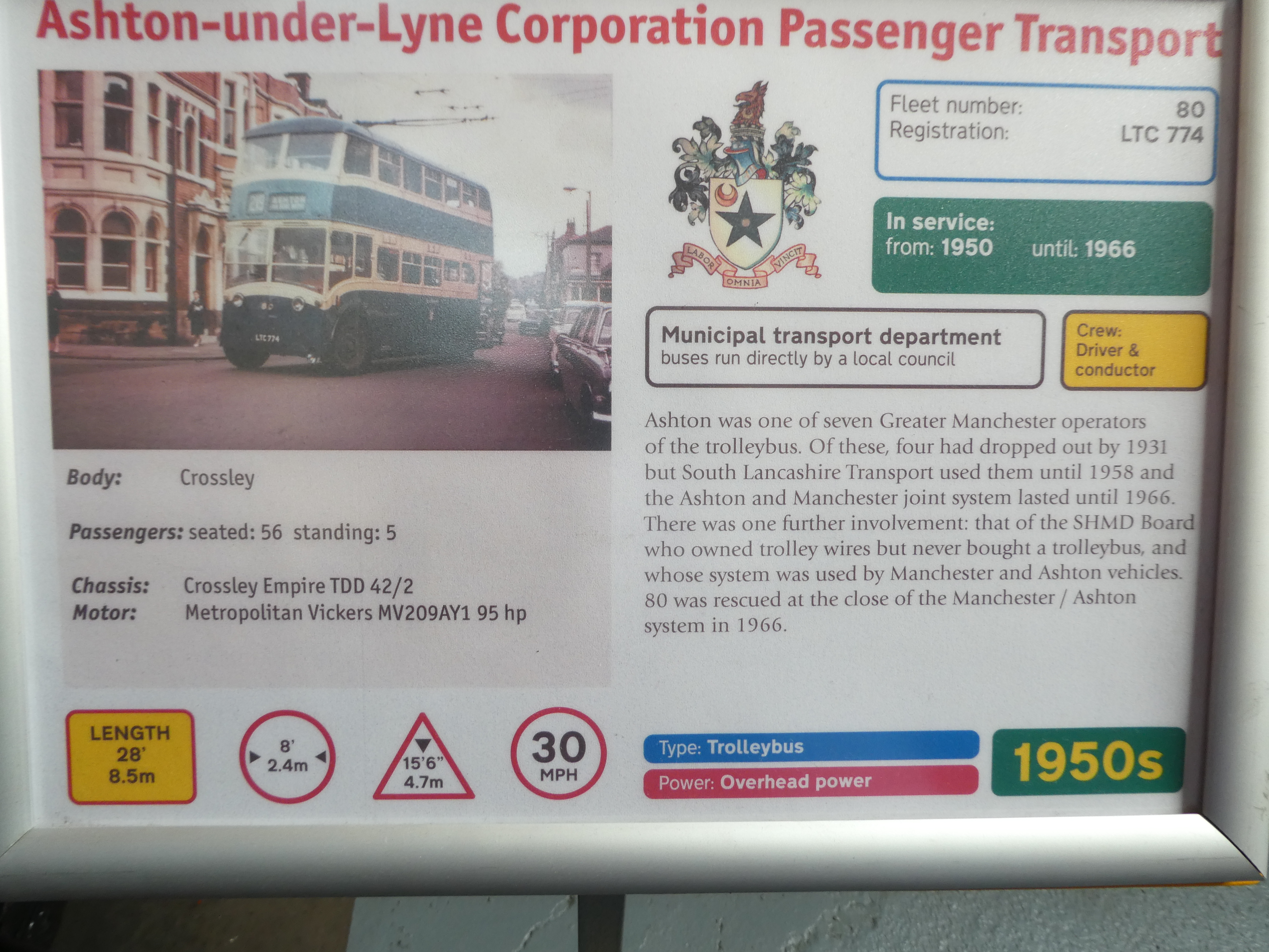 Crossley Empire trolleybus TDD 42/2 factsheet
